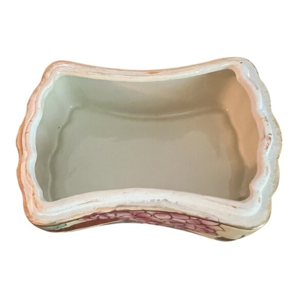 Chinese Porcelain Trinket Box 5"x3"x2.5" Pink Flowers & Birds Gold Trim Lacquer - Picture 10 of 11